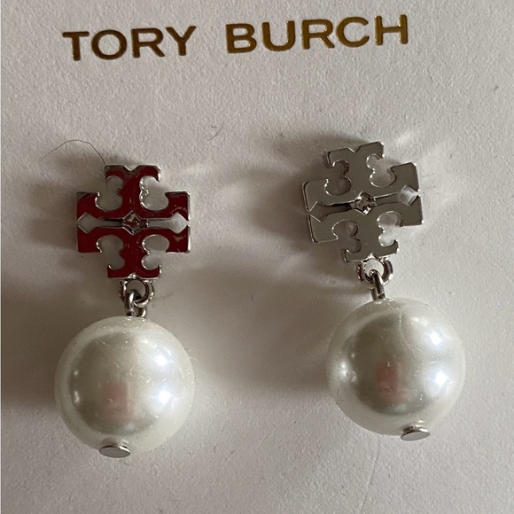 Tory Burch Jewelry - Tory Burch White and Silver Pearl Drop Earrings NWT